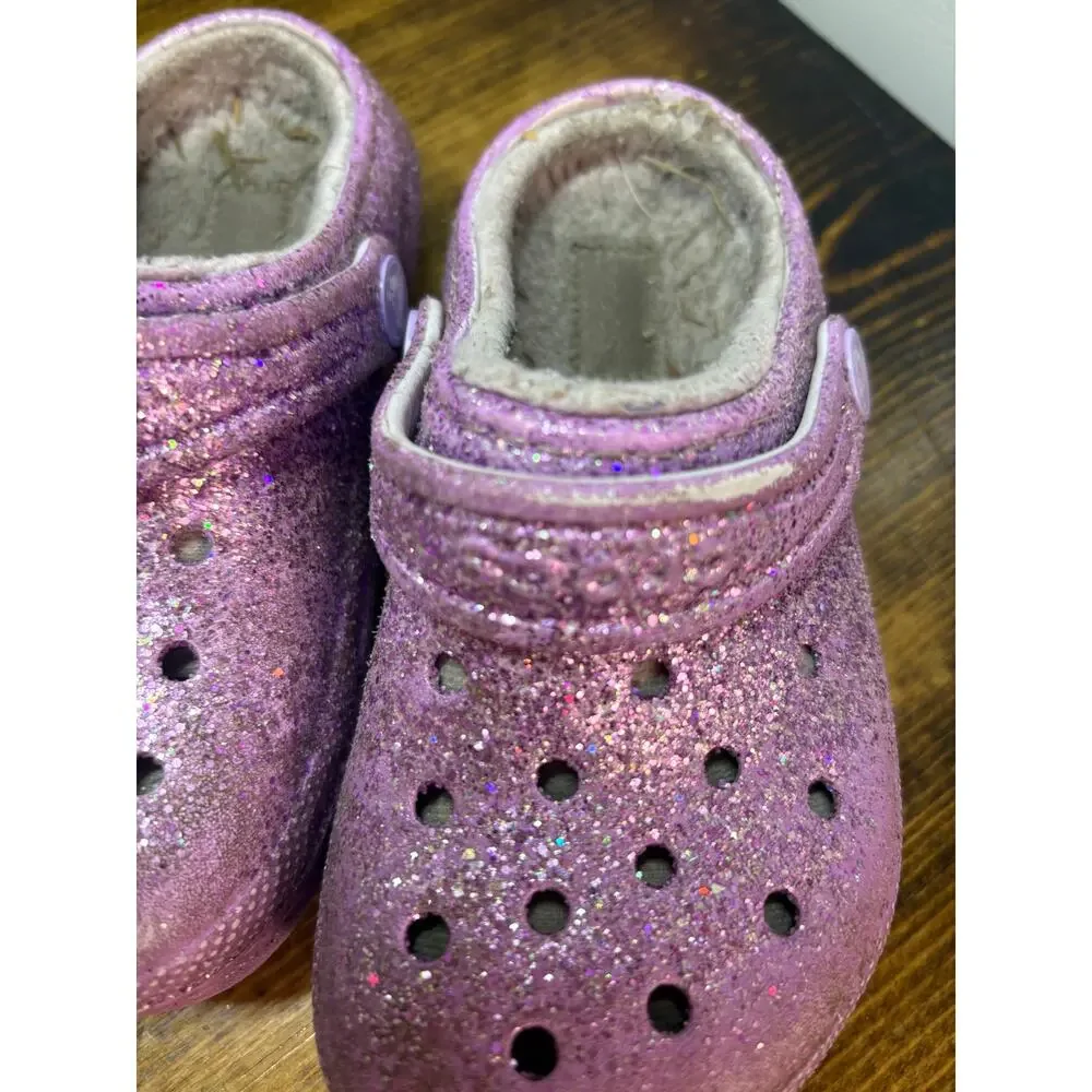 Crocs Lavender Glitter‎ Fur Lined Clogs Size C10